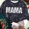 Black MAMA Bleached Leopard Trim Pullover Sweatshirt