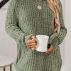 Green Long Sleeve Round Hem Cable Knit Sweater