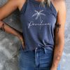 Blue Positive Letter Plant Print Graphic Tank Top