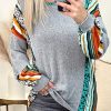 Gray Leopard Serape Drop Shoulder Bubble Sleeves Knit Top