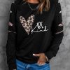 Be Kind Leopard Heart Print Cut Out Long Sleeve Sweatshirt