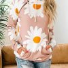 Pink Daisy Print Zipped Doublehood Sweatshirt