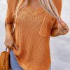 Orange Chest Pocket Knit Short Sleeve Top