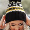 Black Christmas Snowflake Warm Knitted Hairball Beanie Hat