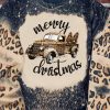 Black Christmas Leopard Truck Graphic Bleached Print Sweatshirt