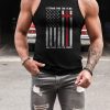 Black American Flag Cross Graphic Print Men's Racerback Tank Top