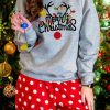 Gray Merry Christmas Graphic Print Long Sleeve Sweatshirt