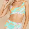 Sky Blue Abstract Waves Print High Waist Bikini Swimsuit