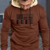 Brown USA Flag Graphic Print Slim-fit Men's Hoodie