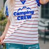 Blue Camping Crew Stripe Star Color Block T Shirt