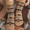 Khaki Christmas Geometric Print Thick Tube Socks