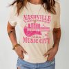 Khaki Nashville Music City Graphic Print Short Sleeve T Shirt