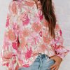 Pink Floral Balloon Sleeves Blouse