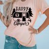 Pink HAPPY CAMPER Graphic Print Short Sleeve T Shirt