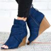 Blue Cross Straps Detail Wedge Peep Toe Booties