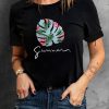 Black Summer Tropical Plant Graphic Print Crew Neck T Shirt