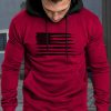 Burgundy American Flag Print Pocketed Men's Pullover Hoodie