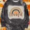 Black Thankful Pumpkin Leopard Graphic Print Long Sleeve Top