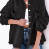 Black Distressed Fringe Trim Denim Jacket