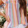 Multicolor Striped Color Block Ruffled O-neck Sleeveless Top