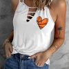 White Basketball Heart Shape Print Cut-out Tank Top