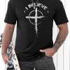 Black I BELIEVE Cross Printed O Neck Men's Graphic Tee