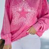 Rose Rhinestone Star Graphic Mineral Wash Sweatshirt