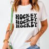 White HOCKEY Letters Printed Short Sleeve T Shirt