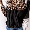 Black Leopard Print Contrast Stitching Hoodie