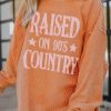 Orange Letter Print Ribbed Long Sleeve Oversized Sweatshirt