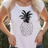 White Hand Drawing Pineapple Graphic Short Sleeve Tee