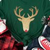 Green Gold Reindeer Foil Print Christmas T Shirt