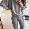 Gray Ribbed Knit Batwing Sleeve Pullover And Pocketed Pants Set