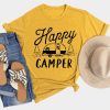 Yellow Happy Camper Letter Graphic Print Short Sleeve T Shirt