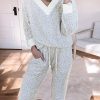 2pcs Leopard V Neck Drawstring Loungewear Set