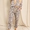 Leopard Print Long Sleeve Top And Drawstring Pants Loungewear