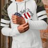 White Men's Letter America Flag Heart Shape Print Camo Sleeve Graphic Hoodie