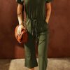 Green V Neck Short Sleeve Jumpsuit