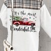 White Plaid Patchwork Christmas Graphic Print Denim Jacket