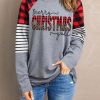 Gray Merry Christmas Y'all Plaid Striped Long Sleeve Top