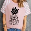 Pink Pineapple Letter Graphic Print Stripe Short Sleeve Top