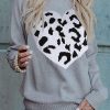 Gray Leopard Heart Pattern Casual Sweater