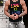 Black LOVE IS LOVE Rainbow Color Print Racerback Men's Tank Top