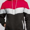 Rose Red Color Block Men's Hooded Sweatshirt With Kangaroo