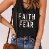 Black Faith Over Fear Leopard Print Strappy Neck Tank Top