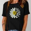 Black Daisy Butterfly Embroidered Short Sleeve T Shirt