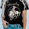 Black Howdy Western Cowboy Graphic Print Crewneck T Shirt