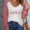 Pink Love Embroidered Sheer Patch Long Sleeve Top