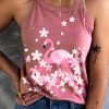 Pink Flowing Sakura Flamingo Print Sexy Tank Top