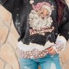 Black Christmas Santa Clause Leopard Print Graphic Sweatshirt